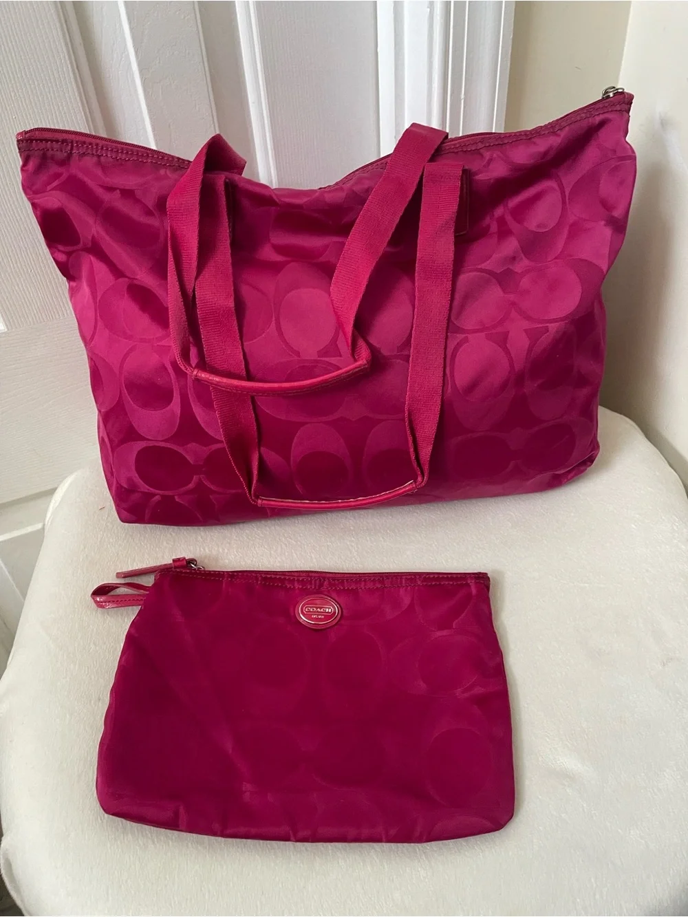 Coach Fuchsia Signature Nylon Getaway packable weekender Tote